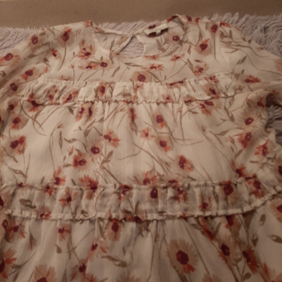 Lucky Brand Boho Sheer Neck Bell Sleeve Floral Top Size Small - Picture 8 of 13